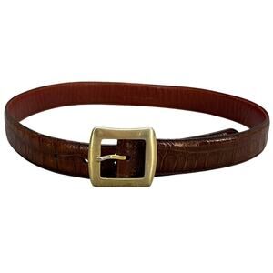 Ann Taylor Brown Leather Gold Brass Square Buckle 1" WIde Belt Women M